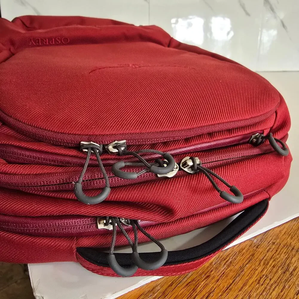 Osprey Cyber Laptop Backpack Red Commuter Daypack Padded Sleeve Pockets EUC